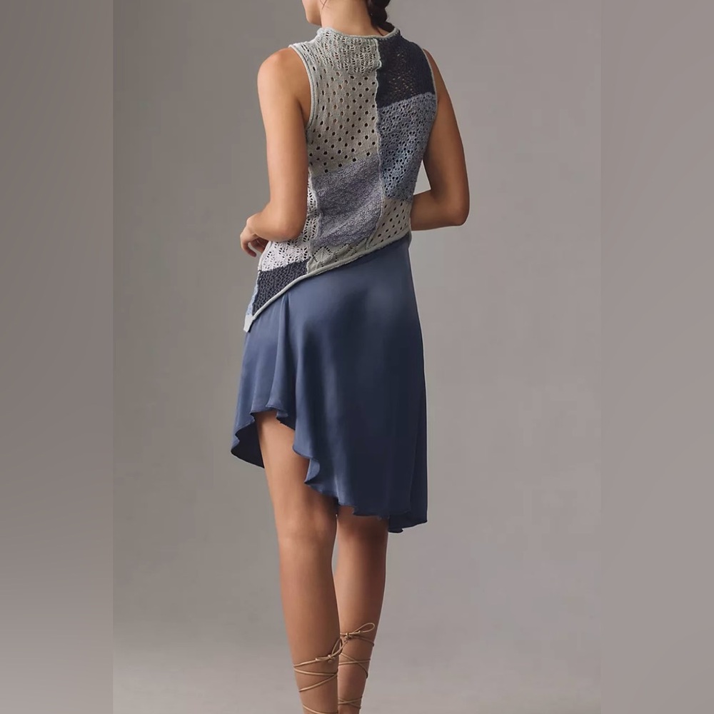 Anthropologie Blue Mock-Neck Crochet Twofer Sweater Mini Dress Size XS P… - Picture 2 of 3